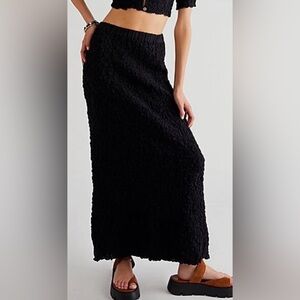 Free People Black Textured Cotton Maxi Skirt Size XS
